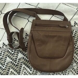 TravelSmith Genuine Leather Crossbody Bag Brown Organizer Purse Adjustable